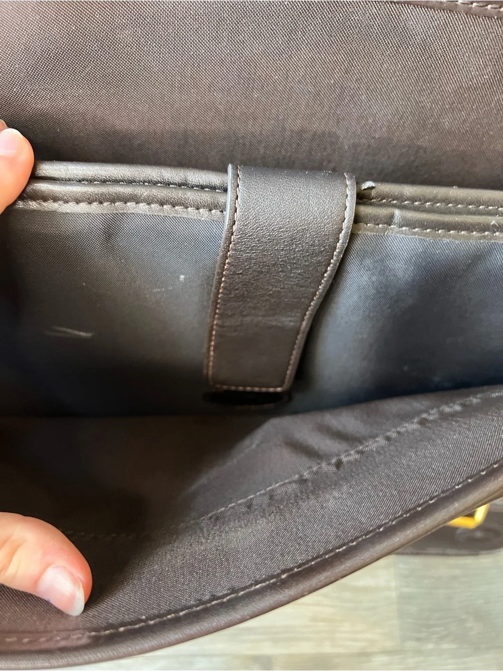 Longchamp Dark Brown Leather Briefcase with Gold Hardware